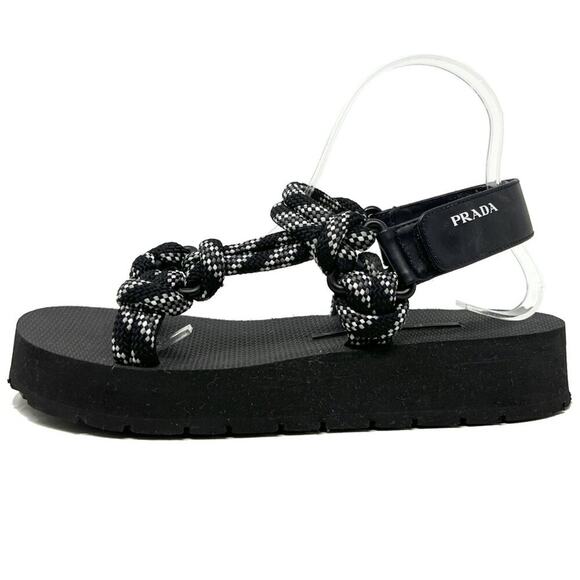 Prada Black Rope Canvas Sandals with Rubber Sole - Size 37.5 - Picture 1 of 7